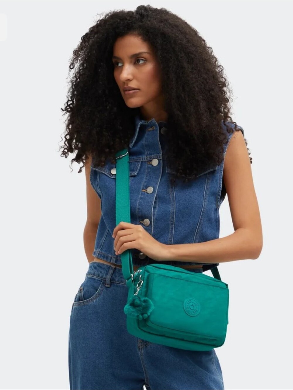 Kipling Abanu Nylon Crinkle Crossbody Bag with Monkey Charm. Outspoken Green.